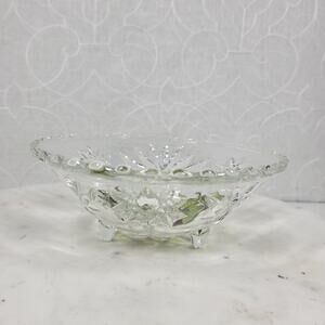 Vintage Crystal 3 Toed Footed Cut Glass Bowl 6.5"x2.5" Clear Candy Trinket Dish